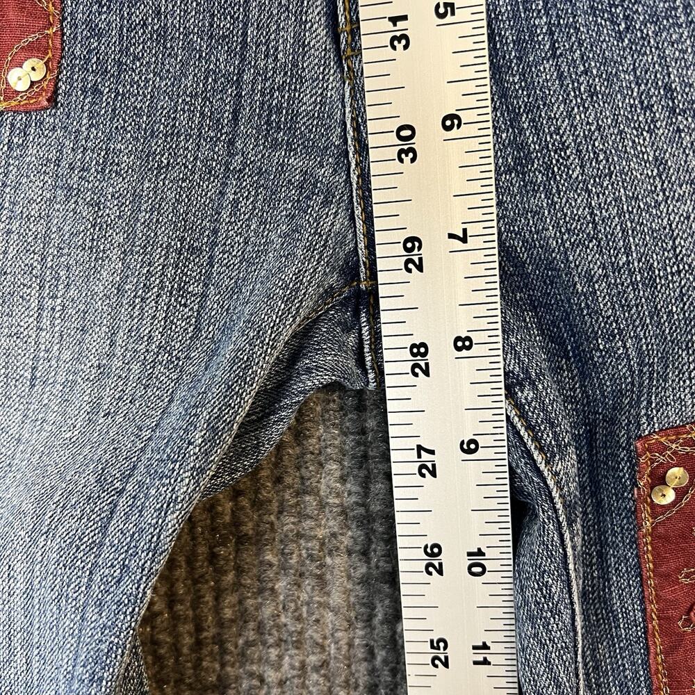 Rare Y2K Clash Patchwork Boot Cut Jeans Size 3 Festival 90's Boho Hippie Artsy - Picture 12 of 15